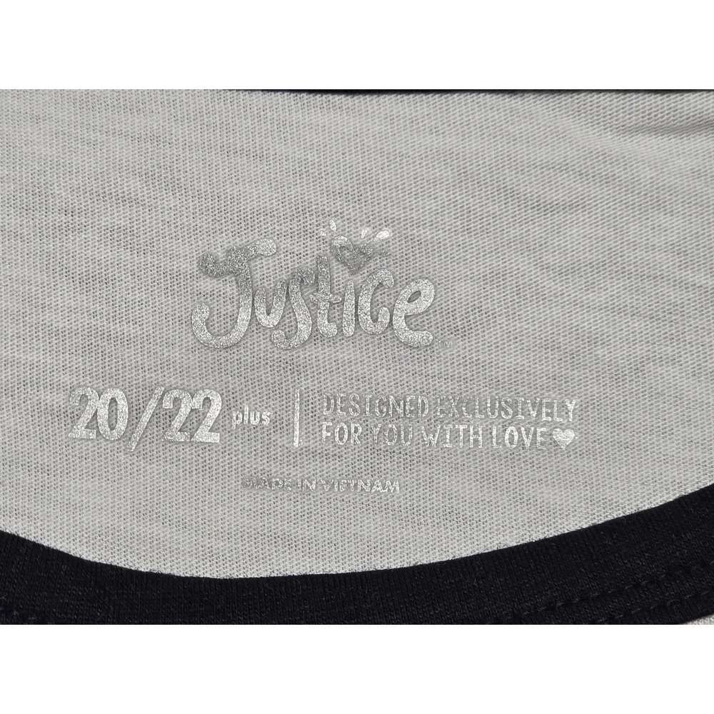 Justice Girls Plus Size 20/22P Long Sleeve Llama Music Graphic Tee White Black